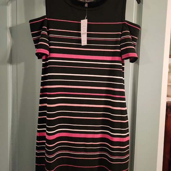 White House/ Black Market pink and black striped sheath dress - Picture 2 of 5